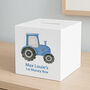 Personalised Blue Tractor Baby's First Wooden Money Box, thumbnail 3 of 3