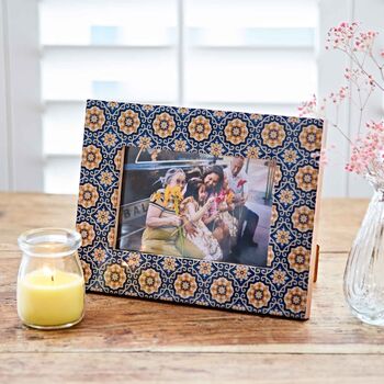 6x4″ Neela Blue And Gold Patterned Photo Frame, 2 of 5