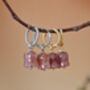 Strawberry Quartz Lily Twisted Huggie Hoop Earrings, thumbnail 5 of 11