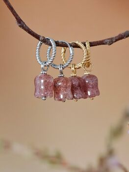 Strawberry Quartz Lily Twisted Huggie Hoop Earrings, 5 of 11