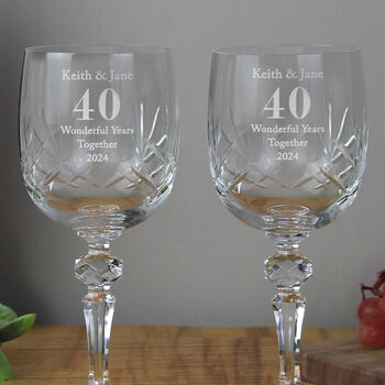 Wedding Anniversary Gift Engraved Crystal Wine Glasses, 2 of 6