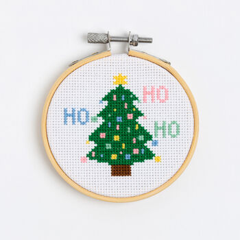 Ho Ho Ho Christmas Tree Cross Stitch Kit Three Inch Hoop, 3 of 5