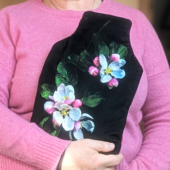 Apple Blossom Velvet Hot Water Bottle Luxury Spring Mother's Day Gift, 3 of 5