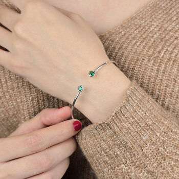 Dainty Emerald May Birthstone Sterling Silver Bangle, 3 of 4