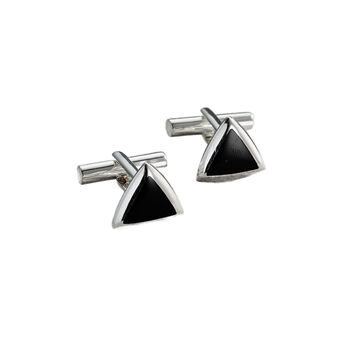 Personalised Sterling Silver Triangle Onyx Cufflinks, 4 of 6