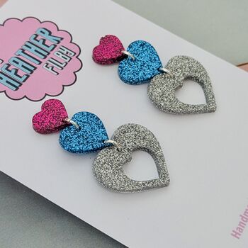 Glitter Triple Heart Resin Earrings, 8 of 8