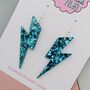 Teal Glitter Large Lightning Bolt Resin Earrings, thumbnail 3 of 4
