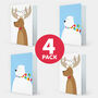 Pack Of Four Festive Animal Christmas Cards, thumbnail 1 of 3