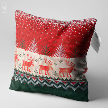 Christmas Deer Cushion Cover With Red, Green And White, 3 of 8