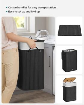 Bamboo Laundry Basket Foldable Clothes Hamper, 5 of 7
