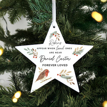 Personalised 'Robins Appear' Memorial Star Ornament, 2 of 4