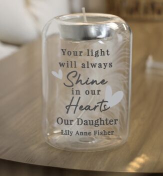 Personalised Glass Memorial Feather Tealight Holder, 3 of 5