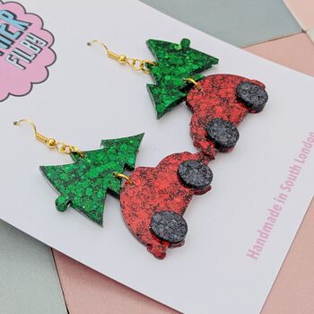 Christmas Tree On A Car Glitter Resin Earrings, 2 of 4