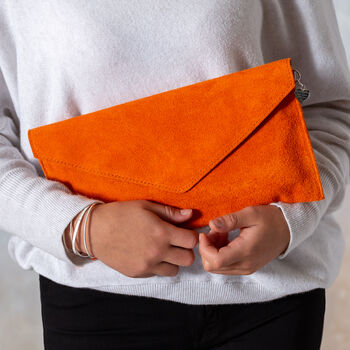 Personalised Autumn Colours Suede Envelope Clutch Bag, 4 of 8