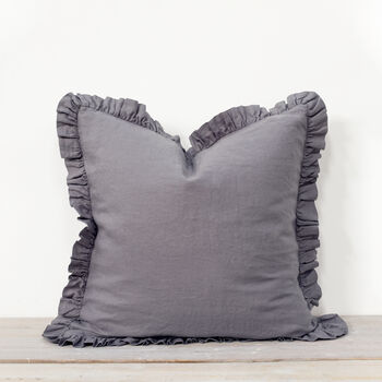 Oli Ruffle Linen Cushion Pewter Grey, 5 of 6