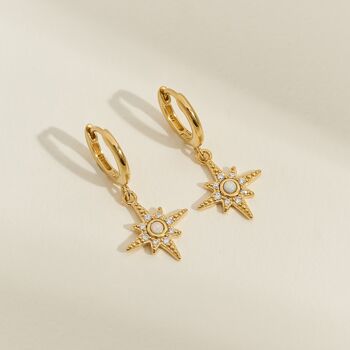 Lulia. Gold Plated Opal Star Hoop Earrings, 2 of 4