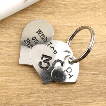 30th Birthday Gift Personalised Heart Two Pc Key Ring, 6 of 8