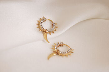 18ct Gold Plated Pave Spike Huggie Hoops, 3 of 11