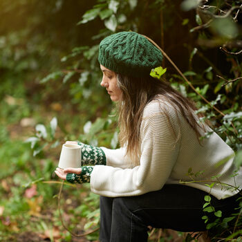 Fair Trade Cable Handknit Wool Jersey Lined Beret Hat, 2 of 12