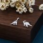 Mismatched Dinosaur Stud Earrings In Sterling Silver, thumbnail 4 of 9