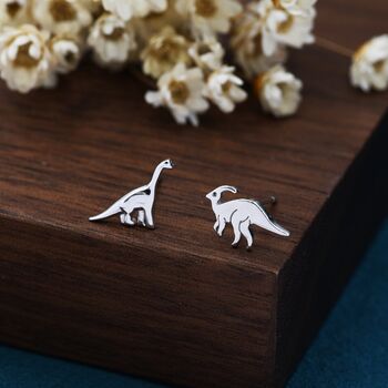 Mismatched Dinosaur Stud Earrings In Sterling Silver, 4 of 9
