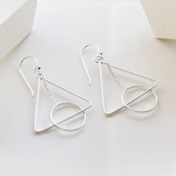 Sterling Silver Triangle And Circle Dangly Earrings, 3 of 4