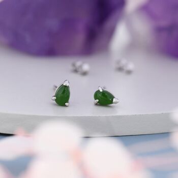Genuine Jade Pear Stud Earrings In Sterling Silver, 4 of 10