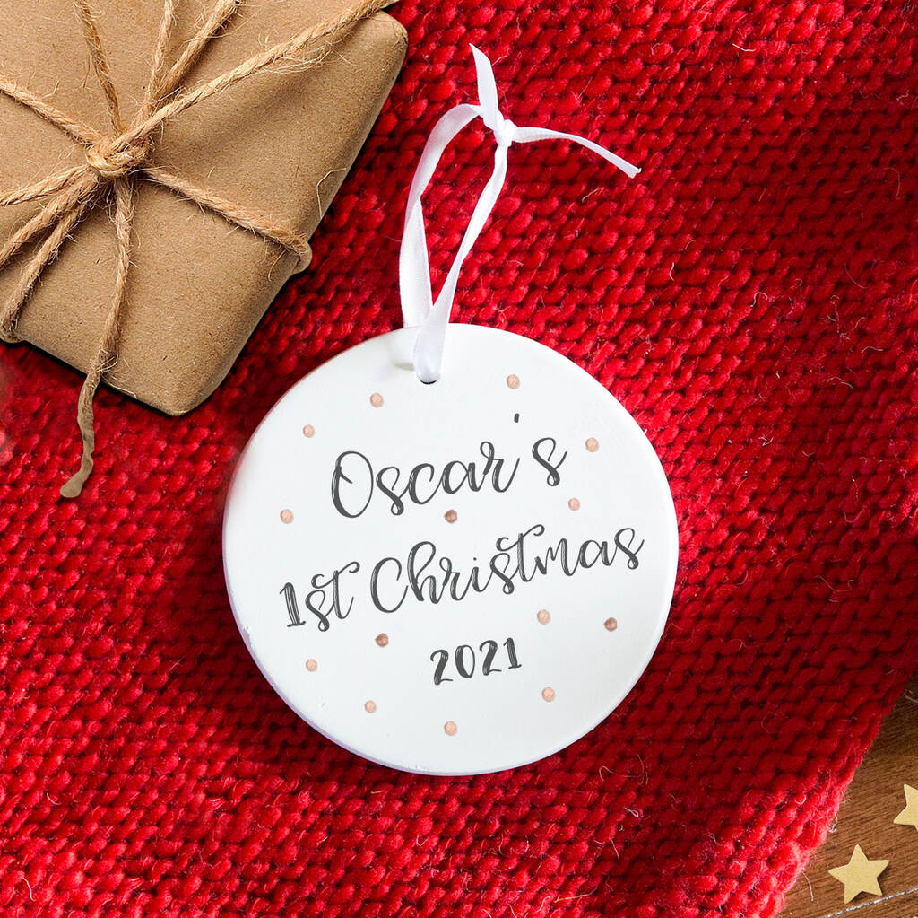 Personalised Baby's First Christmas Script Decoration, 1 of 4