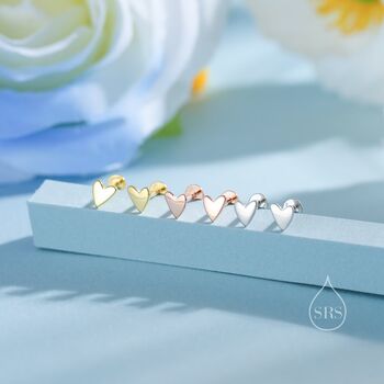 Tiny Heart Flat Back Earrings In Sterling Silver, 3 of 11