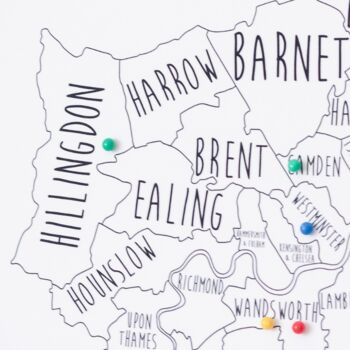 Personalised London Pin Board Map With Pins, 4 of 9