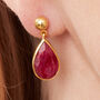 Ruby Teardrop Gold Plated Silver Ball Stud Drop Earring, thumbnail 3 of 12