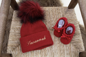 Sand Single Pom Pom Winter Hat And Booties, 5 of 7