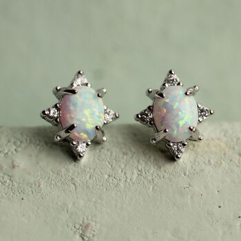 Opal Oval Silver Stud Earrings, 6 of 6