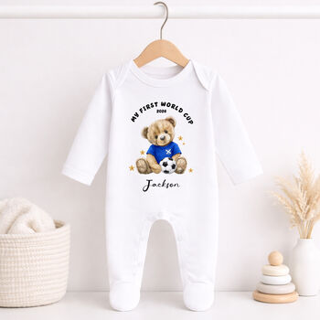Personalised Scotland First World Cup Baby Grow, 3 of 8