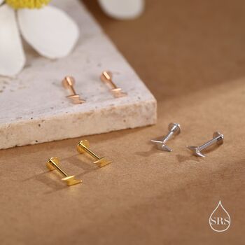 Tiny Lightning Bolt Internally Threaded Flat Back Earrings In Sterling Silver, 3 of 12