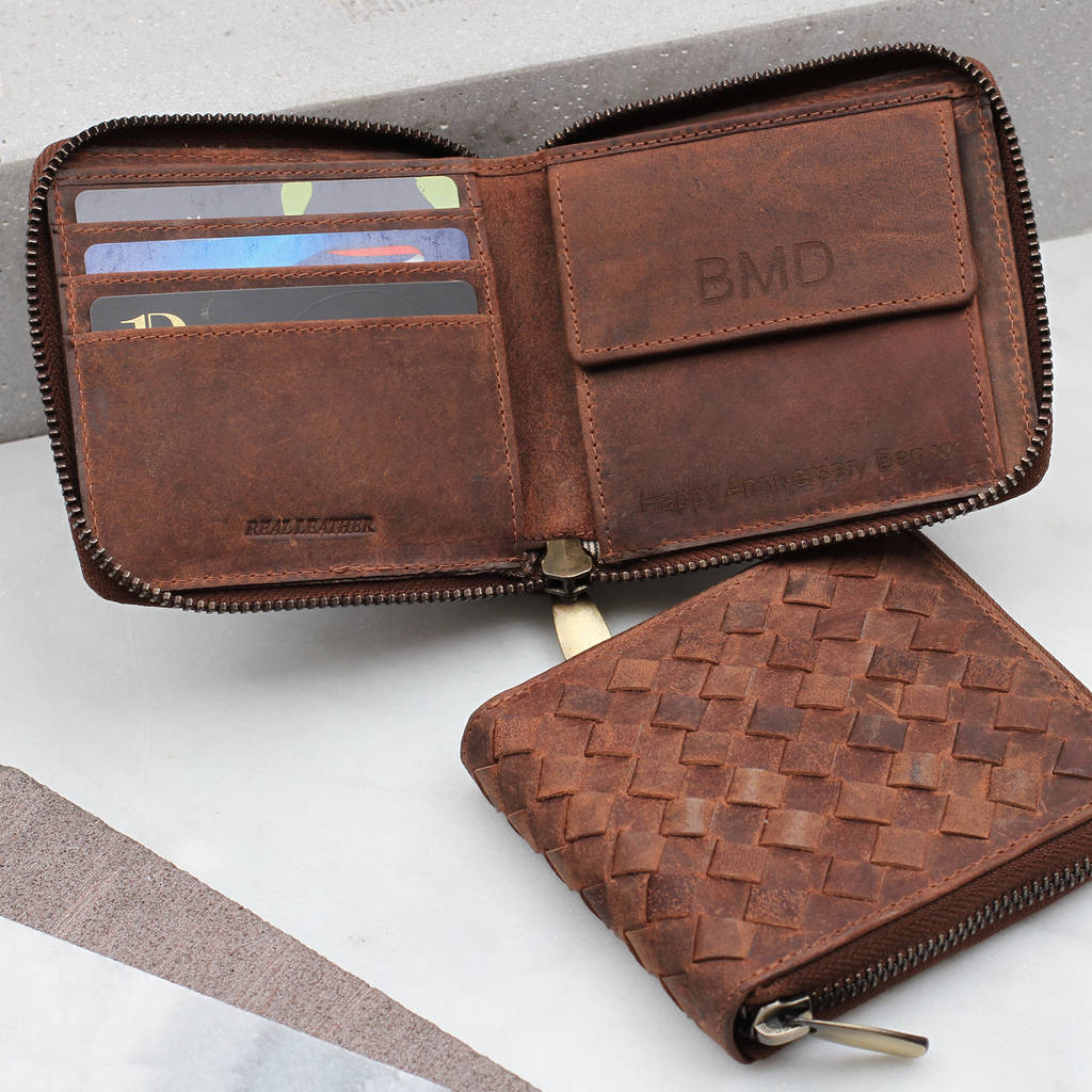 Personalised Woven Leather Rfid Protected Zip Wallet By Hurleyburley Man | comicsahoy.com