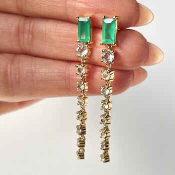 Green Onyx Deco Style Drop Earrings, 2 of 4