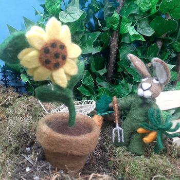 Handmade Felt Gordon The Gardening Hare Decoration, 2 of 2