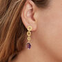 Amethyst Textured Gold Plated Silver Circle Earrings, thumbnail 3 of 9