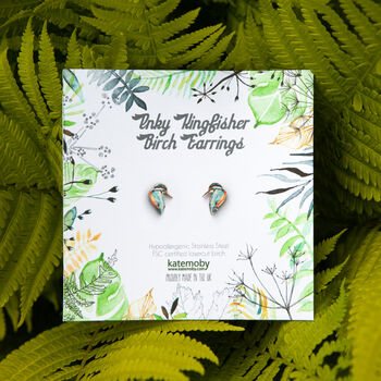 Inky Kingfisher Birch Hypoallergenic Tiny Stud Earrings, 5 of 9