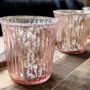 Pink Ribbed Tea Light Glass Votive | Set Of Three, thumbnail 2 of 3