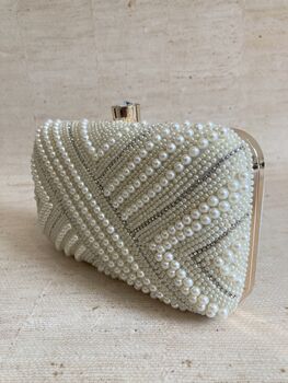 Pearl Cream Rectangular Handcrafted Clutch Bag, 5 of 10