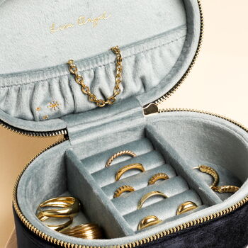 'Written In The Stars' Velvet Oval Jewellery Case In Navy, 2 of 3