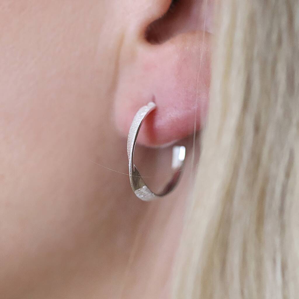 Sterling Silver Small Twisted Hoop Earrings, 1 of 6