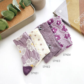 Retro Floral Crew Socks: Women's Autumn Flower Pattern Boots Socks, 5 of 5