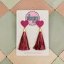 Pink Tassel Heart Glitter Resin Earrings, thumbnail 1 of 6
