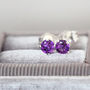 Purple Amethyst Stud Earrings In Silver Or Gold, thumbnail 9 of 12