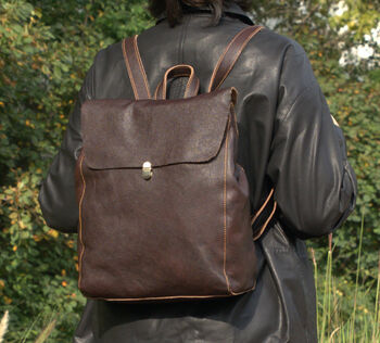 Minimalist Genuine Grain Leather Backpack Black, 10 of 12