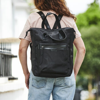 Leather Trim Top Zip Backpack, 3 of 9
