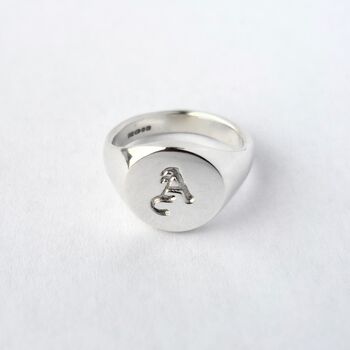 Personalised Round Initial Silver Signet Ring, 4 of 5